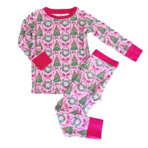 NEW SMALL SHOP girl's christmas tree bamboo pajama set in multi